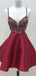 Elegant Spaghetti Strap V Neck A Line With Rhinestone Short Homecoming Dress, BTW176