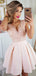 Newest Deep V Neck Lace Top Satin A Line Short Homecoming Dress, BTW178