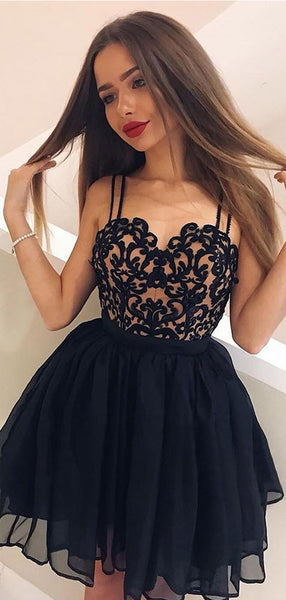 Simple Spaghetti Strap Sweetheart Lace A Line Short Homecoming Dress, BTW177