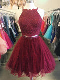 Two Pieces Lace Top Criss-cross Tulle A Line Short Homecoming Dress, BTW233