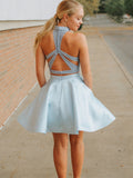 Pretty Two Pieces Halter With Beading Mini Short Homecoming Dress, BTW134