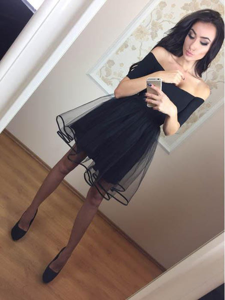Sexy Off The Shoulder Tulle A Line Mini Short Homecoming Dress, BTW136