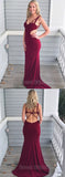 Unique Burgundy Sweet Heart Backless Sweep Train Evening Prom Dresses, SW0054