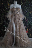 Elegant Off shoulder Sweetheart Side slit A-line Long Prom Dress,SW1972