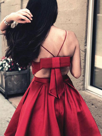 Pretty Burgundy Spaghetti Strap V-Neck Short Homecoming Dresses, SW0024