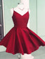 Pretty Burgundy Spaghetti Strap V-Neck Short Homecoming Dresses, SW0024