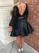 Pretty Black Two Pieces Lace Top Long Sleeves Short Homecoming Dresses, SW0022