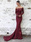 Long Sleeves Lace Maroon Mermaid Off-the-shoulder Prom Dresses DPB132