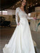 Cheap Lace Top V-Neck Long Sleeves Wedding Prom Dresses, BW0590