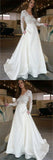 Cheap Lace Top V-Neck Long Sleeves Wedding Prom Dresses, BW0590