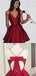 Simple Burgundy Cheap Satin Spaghetti Strap Homecoming Dress BTW124