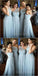 Pretty Light Blue Lace Top One Shoulder Long Bridesmaid Dresses , SW0008