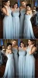 Pretty Light Blue Lace Top One Shoulder Long Bridesmaid Dresses , SW0008