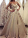 Elegant V-Neck Lace Top Long Sleeves Evening Prom Dresses, BW0613