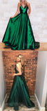 Pretty Green Spaghetti Strap Open Back V-Neck Floor Length Evening Prom Dresses, SW0033