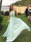 Chic Mint Green Halter Backless Floor Length Evening Prom Dresses, SW0029