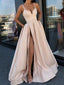 Unique Spaghetti Strap V-Neck Side Slit Long Evening Prom Dresses, BW0611