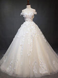 Elegant Off the Shoulder Applique Lace up Back Wedding Dresses, BW0593