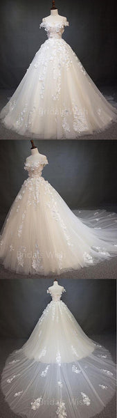 Elegant Off the Shoulder Applique Lace up Back Wedding Dresses, BW0593