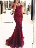 Off-the-shoulder Mermaid Tulle Applique Long Prom Dress DPB135