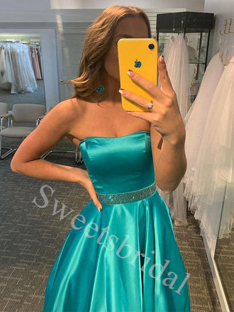 Elegant Strapless Sleeveless A-line Prom Dresses,SW1852