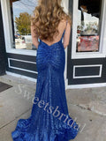 Sexy V-neck Spaghetti straps Side slit Mermaid Prom Dresses,SW1866