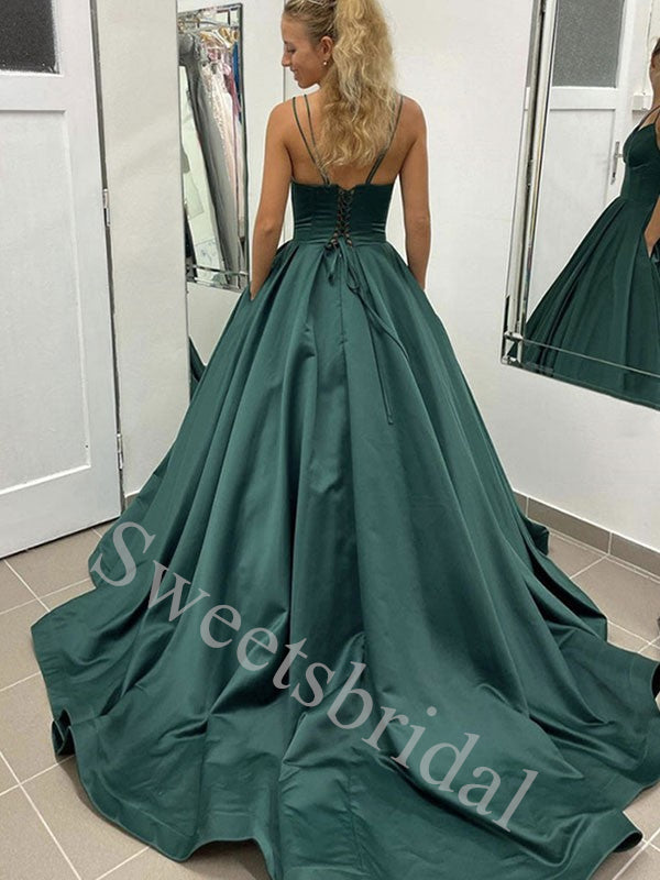 Elegant Spaghetti straps V-neck A-line Prom Dresses,SW1872