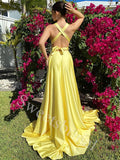 Elegant Halter Sleeveless Side slit A-line Prom Dresses,SW1873