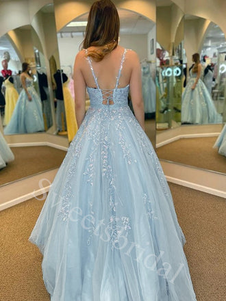 Elegant V-neck Spaghetti straps A-line Prom Dresses,SW1877