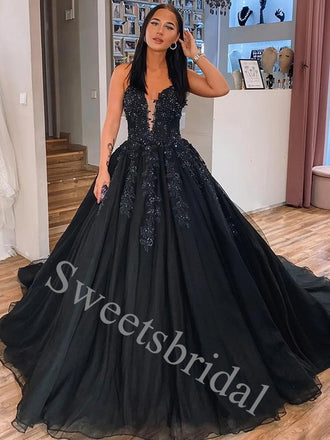 Elegant V-neck Spaghetti straps A-line Prom Dresses,SW1878