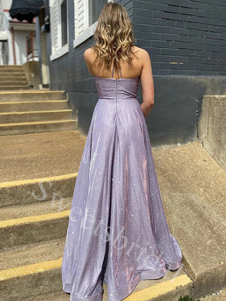 Elegant V-neck Spaghetti straps A-line Prom Dresses,SW1879