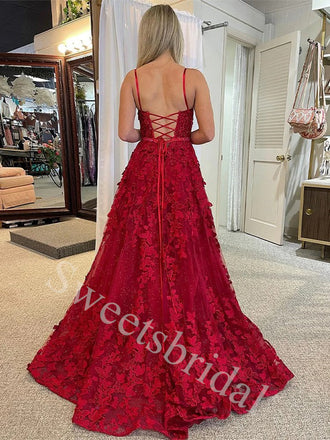 Elegant Square Sleeveless Side slit A-line Prom Dresses,SW1898