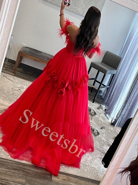 Red Elegant Sweetheart Off shoulder A-line Prom Dresses,SW1899