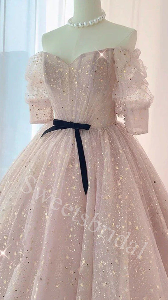 Elegant Off shoulder Sweetheart A-line Long Prom Dress,SW1986
