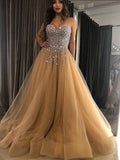 Pretty Sweetheart Beaded Tulle A Line Long Evening Prom Dresses, PD0029
