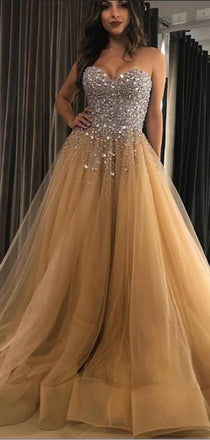 Pretty Sweetheart Beaded Tulle A Line Long Evening Prom Dresses, PD0029