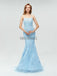 Discount Spaghetti Strap Light Blue Lace Applique Mermaid Long Prom Dresses, MD605