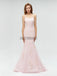 Elegant Spaghetti Strap Pink Lace Applique Mermaid Long Prom Dresses,MD601