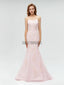 Elegant Spaghetti Strap Pink Lace Applique Mermaid Long Prom Dresses,MD601