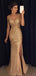 Gold Sleeveless Rhinestone Mermaid Long Evening Prom Dresses, PD0027