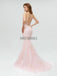 Elegant Spaghetti Strap Pink Lace Applique Mermaid Long Prom Dresses,MD601