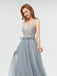 Elegant V Neck Lace Top Tulle A-line Floor Length Long Prom Dresses, MD606