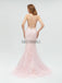 Elegant Spaghetti Strap Pink Lace Applique Mermaid Long Prom Dresses,MD601