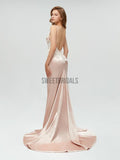 Simple V Neck Lace Applique Backless Mermaid Long Prom Dresses, MD602