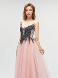 Fashion Round Neck A-line With Beads Long Prom Dresses, MD610