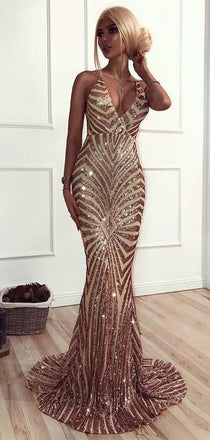 Sequin Backless Mermaid With Train Long Evening Prom Dresses, PD0032
