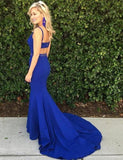 Simple Royal Blue Sleeveless Mermaid With Train Long Evening Prom Dresses, PD0020