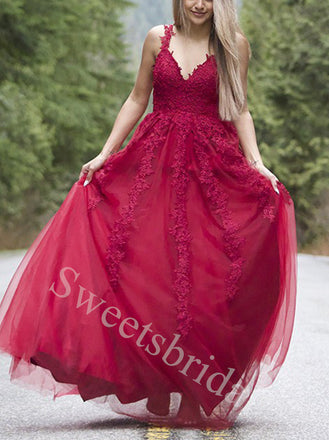 Elegant Spaghetti straps V-neck A-line Prom Dresses,SW1840