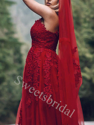 Elegant Spaghetti straps V-neck A-line Prom Dresses,SW1840