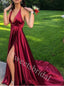 Elegant V-neck Spaghetti straps Sleeveless A-line Prom Dresses,SW1921